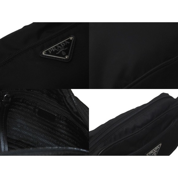 Prada Studded Shoulder Bag Triangle Logo Nylon Black - Picture 9 of 10